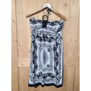 En Focus Studio Halter Dress Womens 8 Black White Good Baroque Scarf Print Y2K